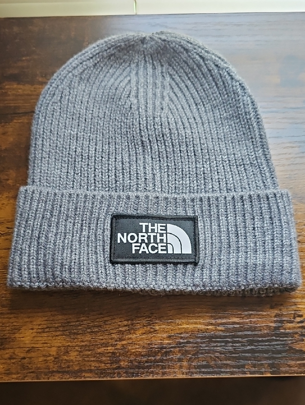 The North Face Gray Ribbed Cuffed Beanie with Logo Patch Unisex